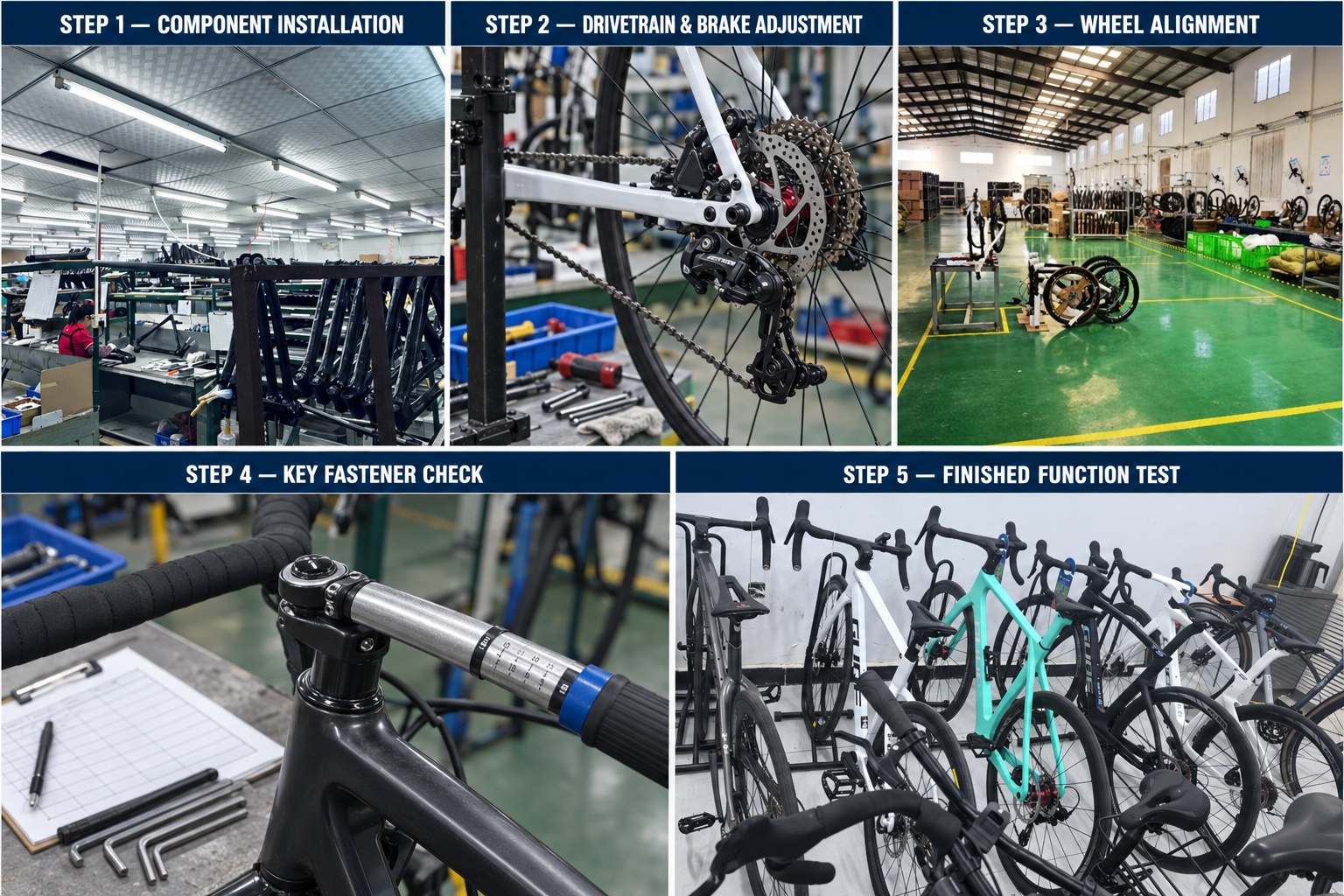 Bicycle assembly adjustment and finished function inspection process