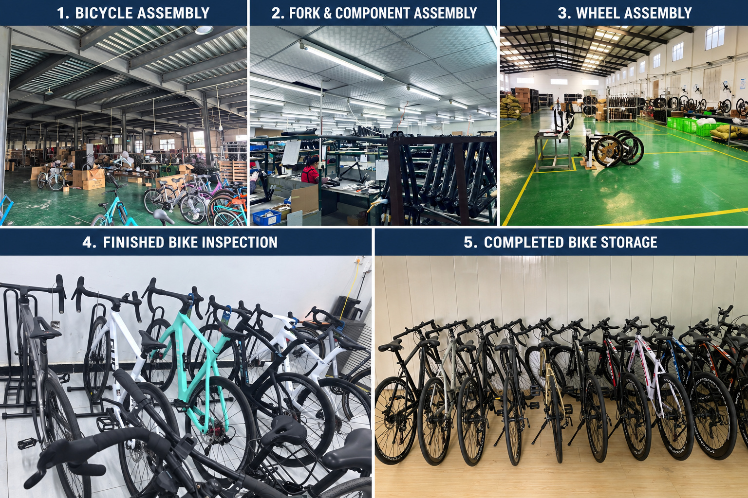 Bicycle assembly, component installation, wheel assembly and finished bike inspection