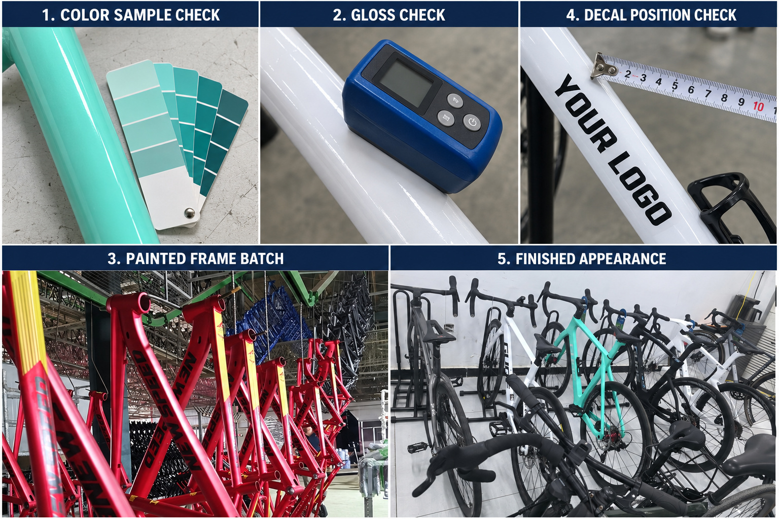 Bicycle frame color, gloss, decal and finish inspection