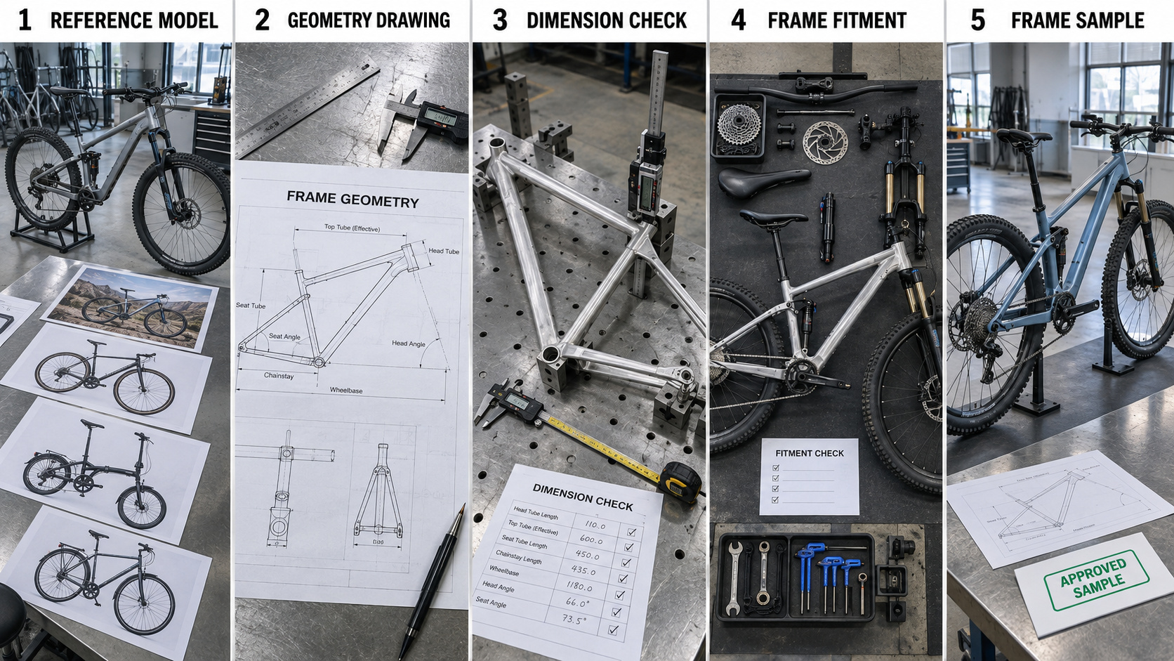Bicycle frame design and geometry confirmation process.