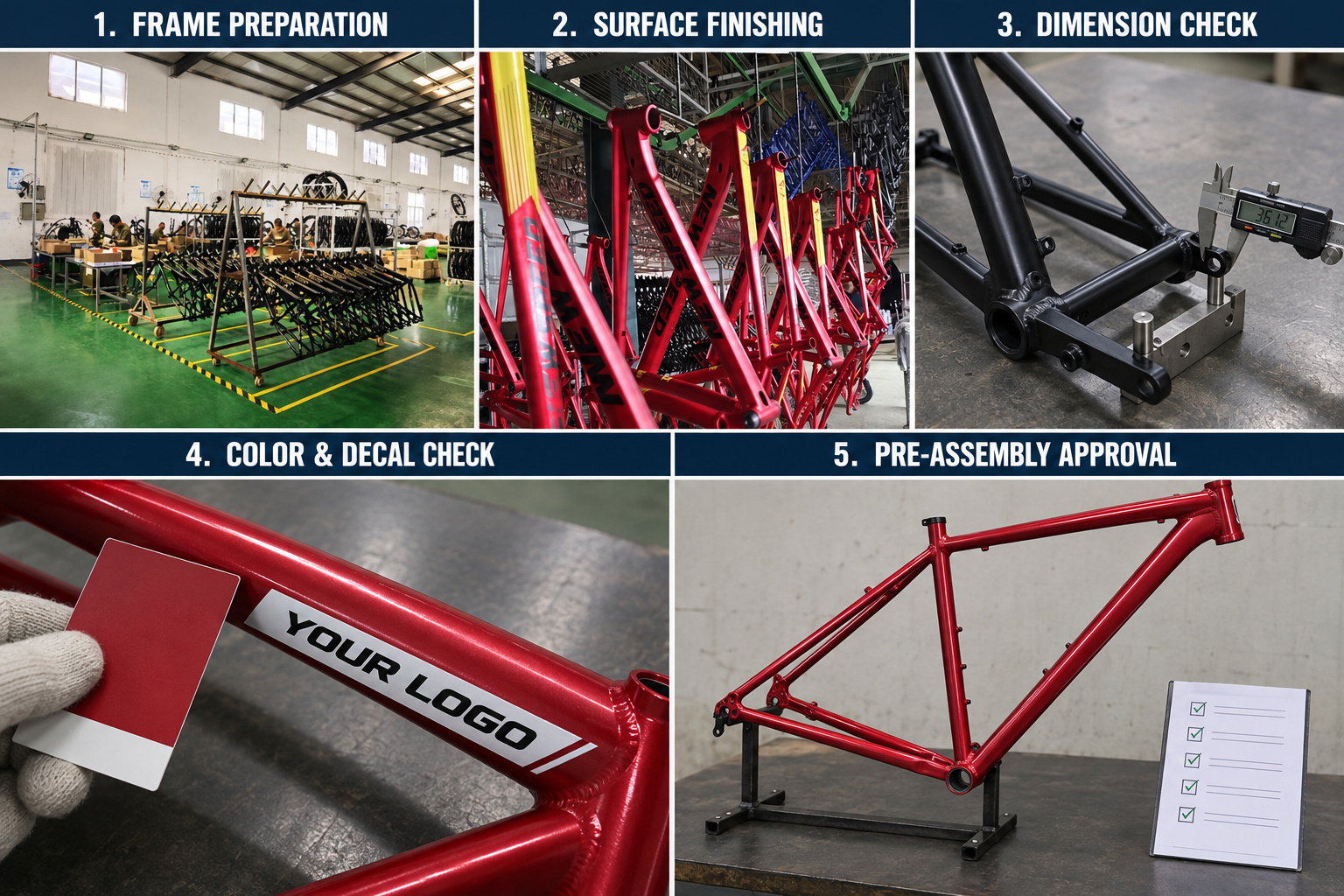 Bicycle frame preparation, finishing and pre-assembly inspection