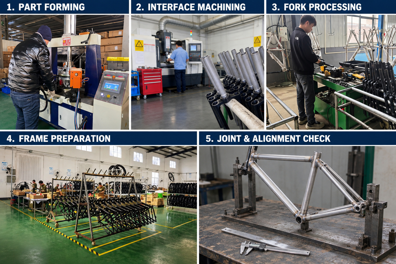 Bicycle frame processing and alignment inspection