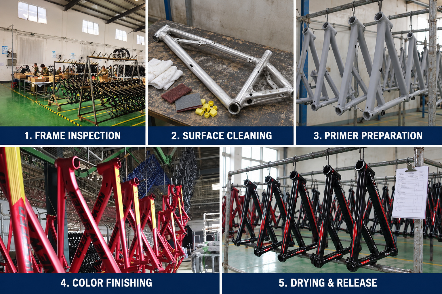 Bicycle frame surface treatment and painting process