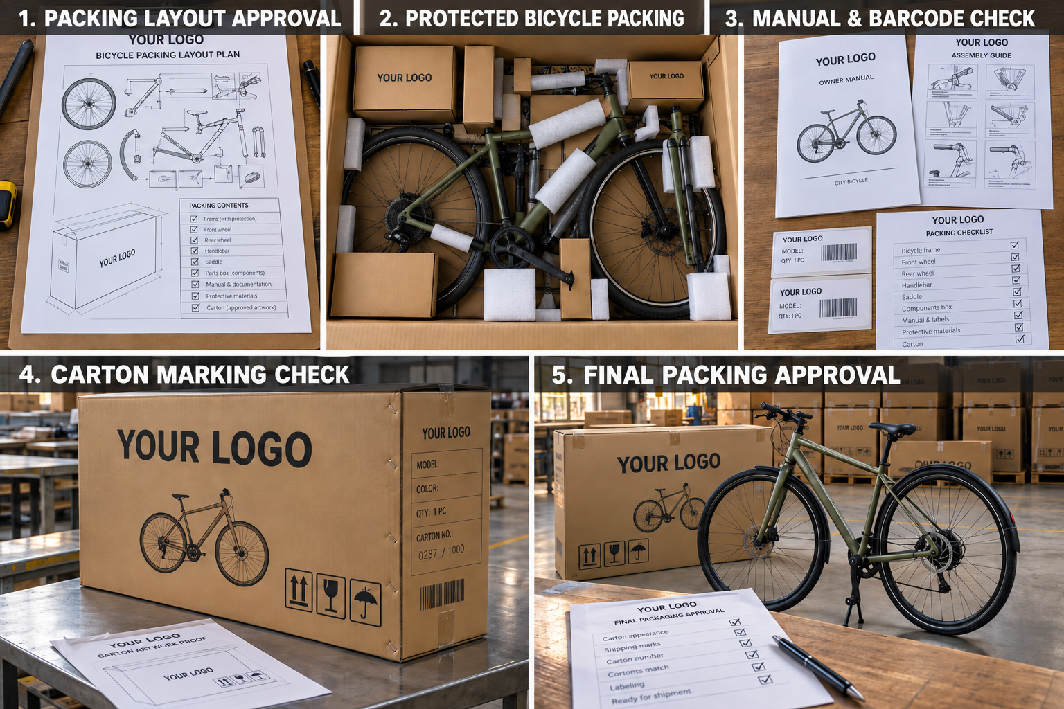 OEM bicycle packaging and final carton approval.