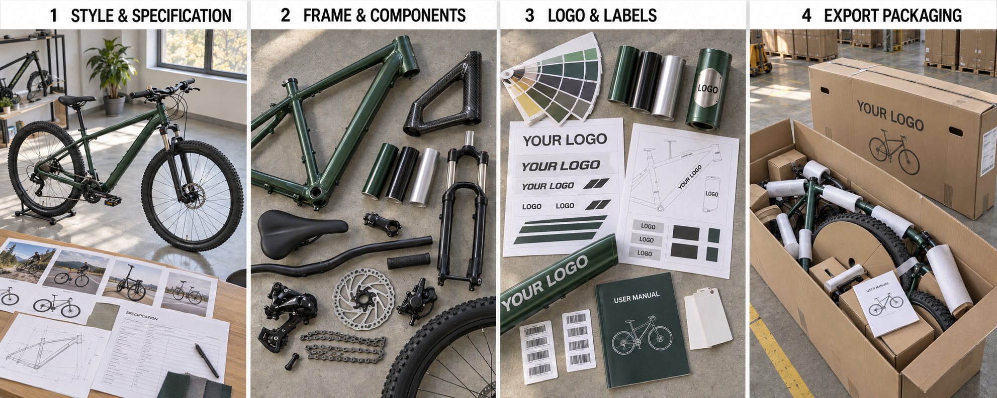 Private label bicycle customization and packaging process.